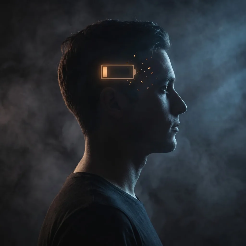 battery, energy, tiredness, brain, energy drain, stress, health, technology, digitalization, psychology, technique, silhouette, portrait, healthcare, intelligence, concept, emotion, healthy living, modern, concentration